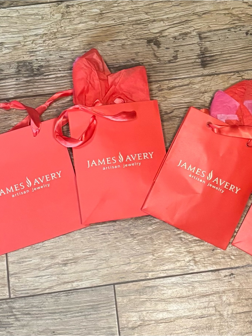 James Avery Bright Red Jewelry Gift Bags with Ribbon Handles
